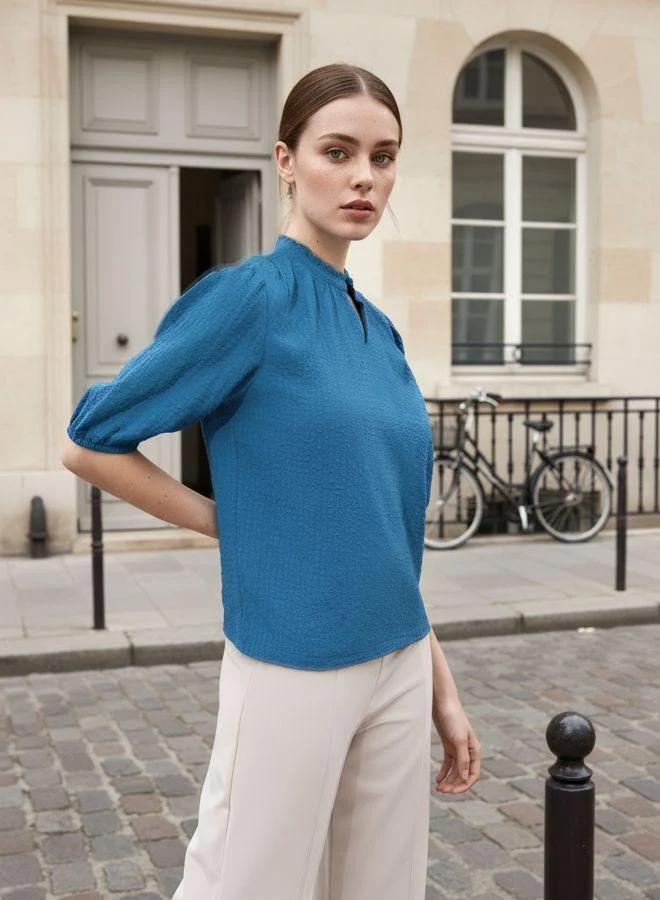 Freehand  Women Regular Fit Textured V neck Half Sleeves Regular Top for Women | Best Price UAE